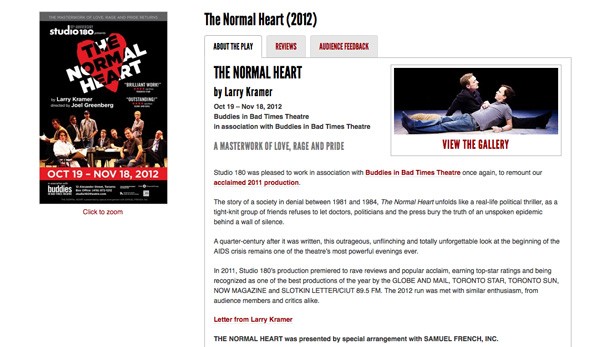 Studio 180 Theatre production page