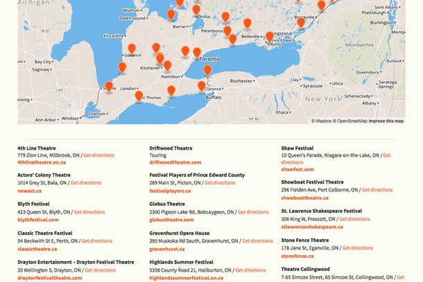 Ontario Summer Theatre map