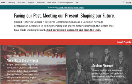 Shared Histories Canada homepage