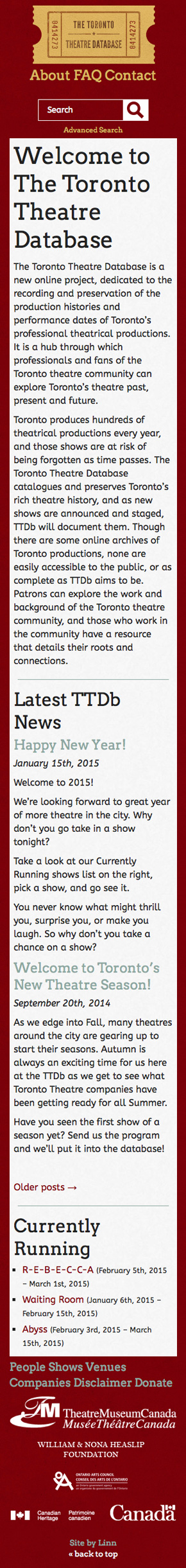 Toronto Theatre Database mobile